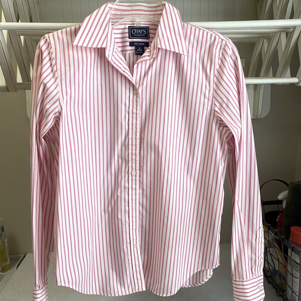 Chaps Blouse - pink and white stripes